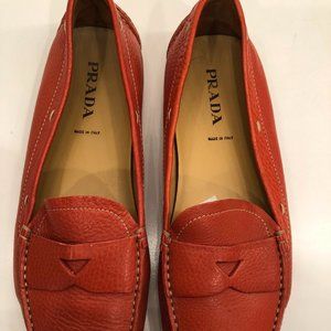 Women's Prada Orange Leather Driving Loafers Size 10